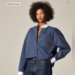 J CREW SIZE M Étienne cropped button-up shirt in striped cotton poplin CN503